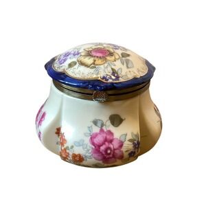 FW & Co Vintage Hand Painted Floral Porcelain Hinged Trinket‎ Box England